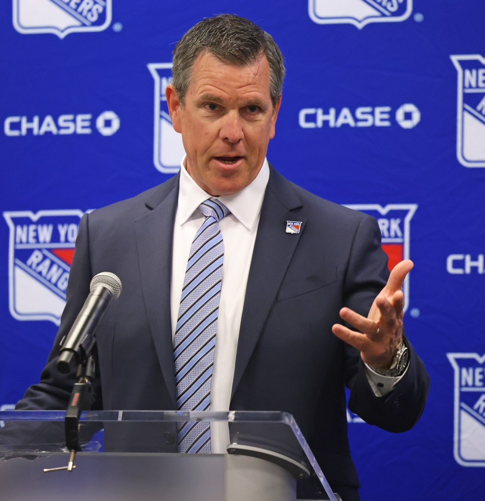 Rangers new head coach Mike Sullivan speaks when the team welcomed him at a press conference on Thursday, May 8, 2025.