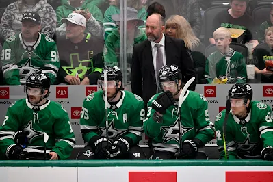 Dallas Stars head coach Pete DeBoer looks on during 2025 game.