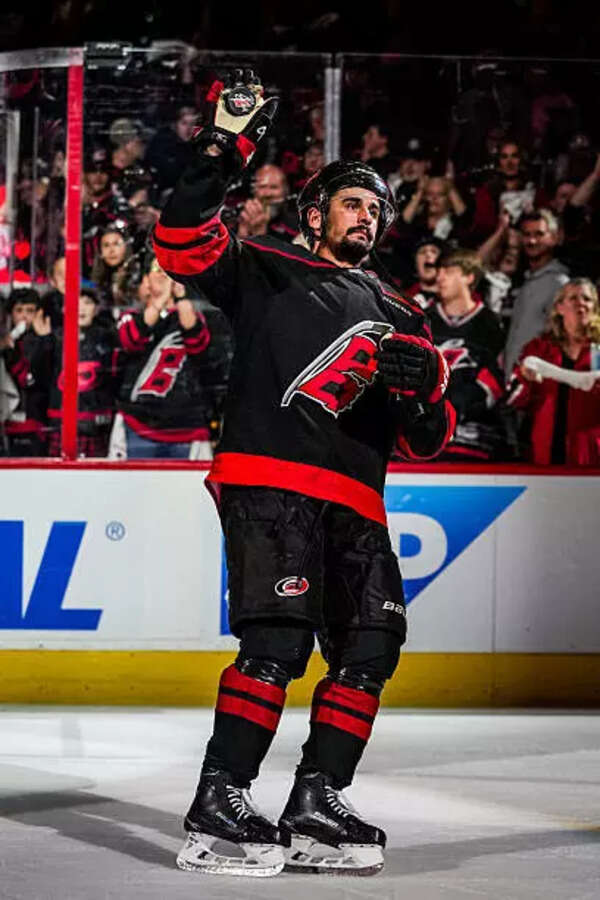 ​Seth Jarvis #24 of the Carolina Hurricanes celebrates after scoring a goal​