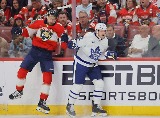 Florida Panthers left wing A.J. Greer (10) and Toronto Maple...