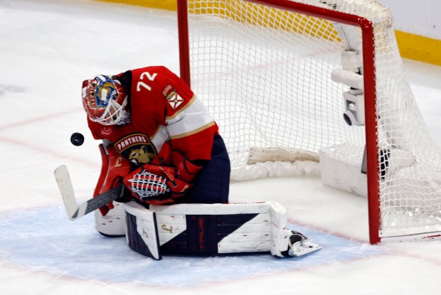 Florida Panthers goaltender Sergei Bobrovsky (72) makes a save against...