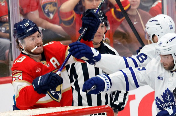 Florida Panthers left wing Matthew Tkachuk (19) and Florida Panthers...