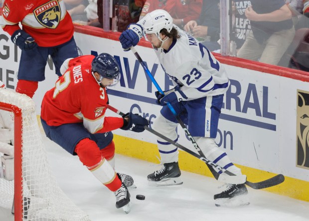 Florida Panthers defenseman Seth Jones (3) and Toronto Maple Leafs...