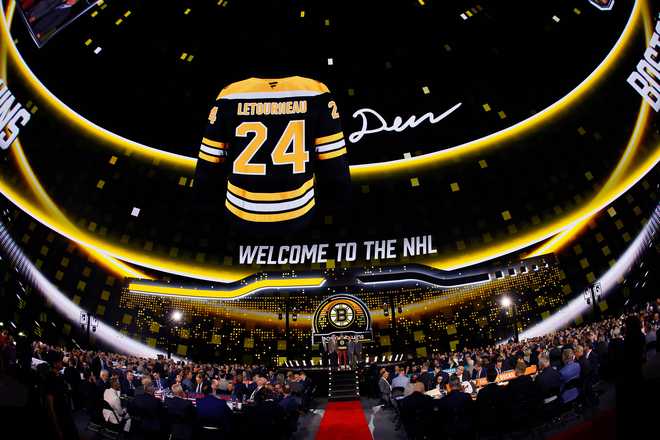The Sphere during Bruins first-round pick 2024 NHL draft Dean Letourneau was selected by the Boston Bruins with the 25th overall pick during the first round of the 2024 Upper Deck NHL Draft at Sphere on June 28, 2024 in Las Vegas, Nevada.
