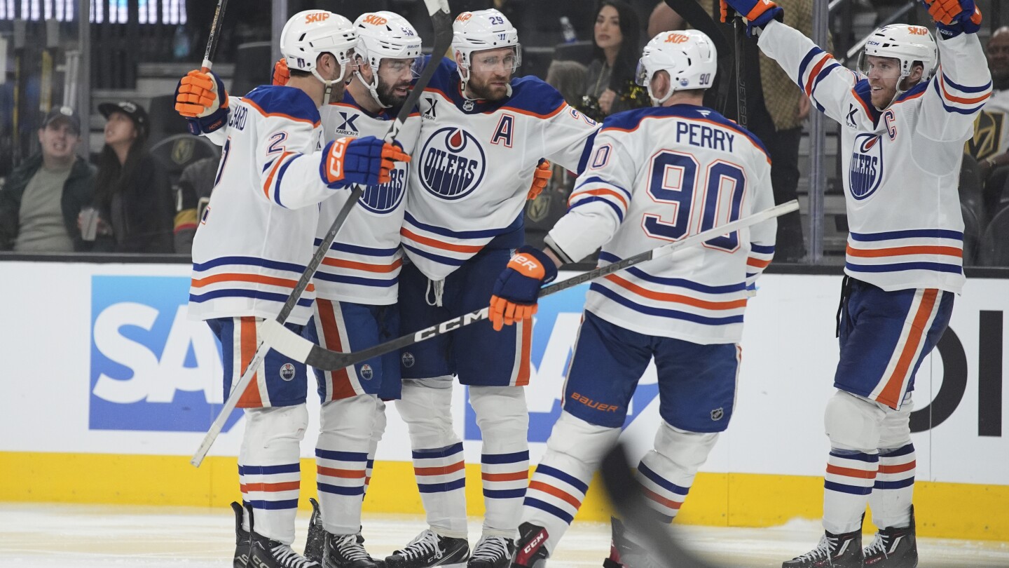 Oilers rally for NHL-record fifth straight time to beat Golden Knights 4-2 in Game 1