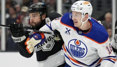 Kings blow a 4-goal lead before Danault scores the last-minute winner in 6-5 opening win over Oilers