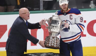 Oilers gladly touched West trophy ahead of Cup rematch. It was hands off for Panthers in the East