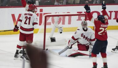 Panthers score 5 in the 3rd period, roll past Hurricanes 6-2 and move a win away from Cup final
