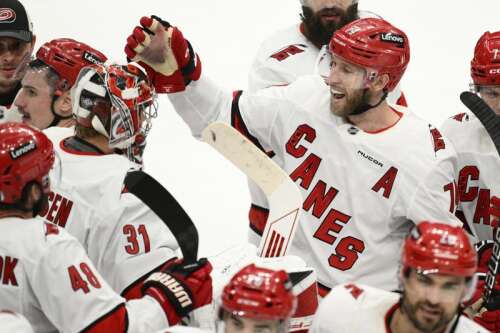 Jaccob Slavin scores in OT as the Hurricanes beat the Capitals in Game 1 of their 2nd-round series