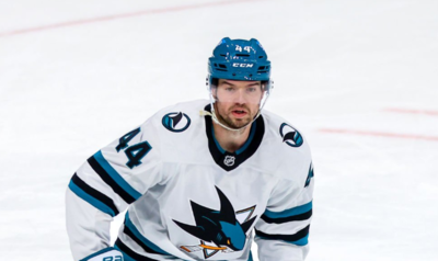 Marc-Edouard Vlasic sets new NHL record, surpassing Giordano with his 2165th career shot block for Sharks vs. Sabres