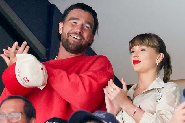 Bruce Bennett/Getty Travis Kelce and Taylor Swift react to Stanley Cup playoff game