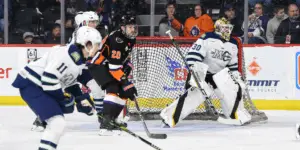 Ryan Bischel skating for the Maine Mariners