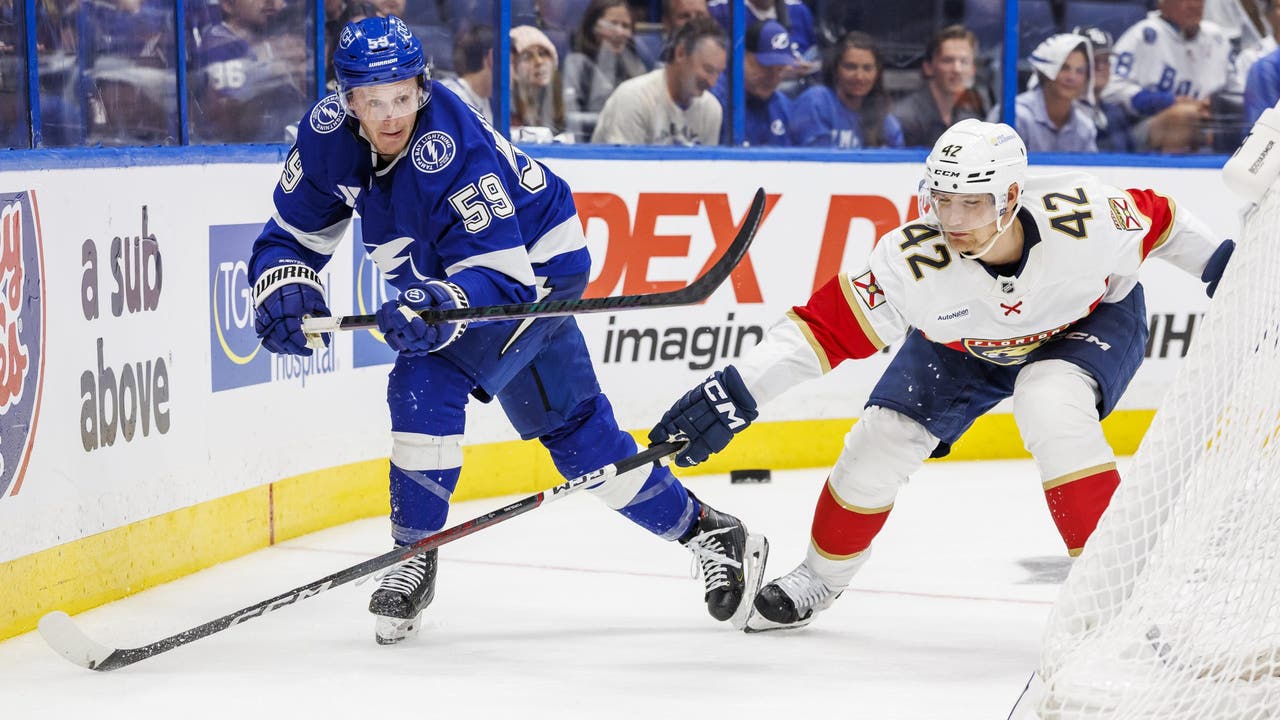 Tkachuk stars in his return by scoring twice as the Panthers top Lightning 6-2 in series opener