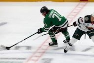 Dallas Stars left wing Antonio Stranges (71) controls the puck against Minnesota Wild...
