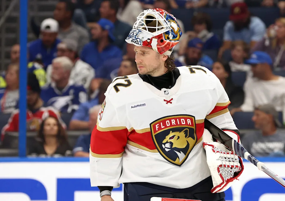 Florida Panthers goaltender Sergei Bobrovsky (72) looks on against the Toronto Maple Leafs.Kim Klement Neitzel-Imagn Images