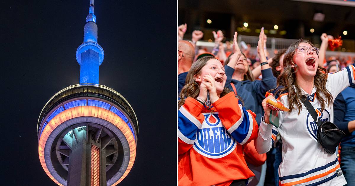 CN Tower cheering on Edmonton Oilers in Stanley Cup final game