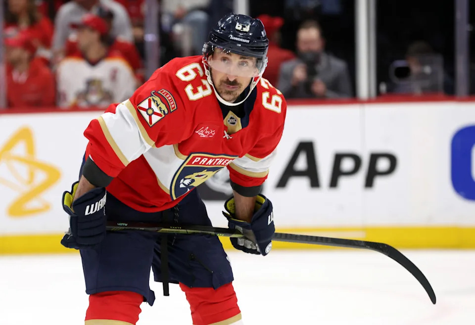 Florida Panthers center Brad Marchand (63) skates against the Toronto Maple Leafs at Amerant Bank Arena.Kim Klement Neitzel-Imagn Images