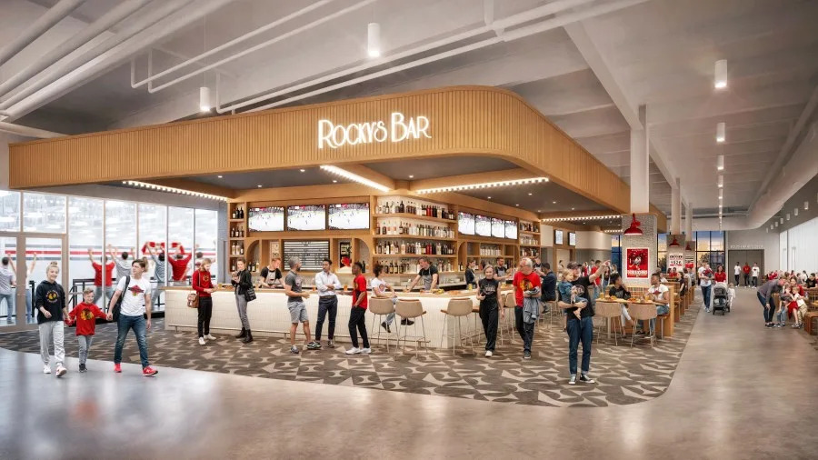 A digital rendering of Rocky’s Bar, one of the planned expansions at Fifth Third Arena. (Courtesy: Chicago Blackhawks)