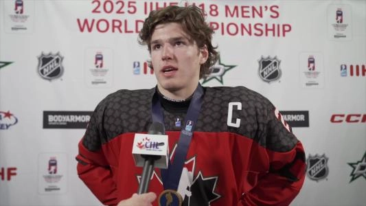 Braeden Cootes after winning gold with Canada at the 2025 IIHF U18 World Championship. Braeden Cootes after winning gold with Canada at the 2025 IIHF U18 World Championship.