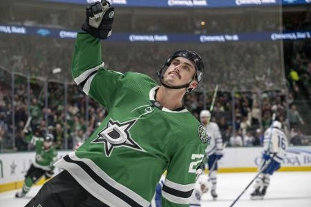 Dallas Stars forward Mason Marchment celebrating a goal being scored against the Toronto Maple Leafs. Dallas Stars forward Mason Marchment celebrating a goal being scored against the Toronto Maple Leafs.