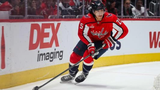 Former Vancouver Canucks defenseman Ethan Bear with the Washington Capitals. Former Vancouver Canucks defenseman Ethan Bear with the Washington Capitals.