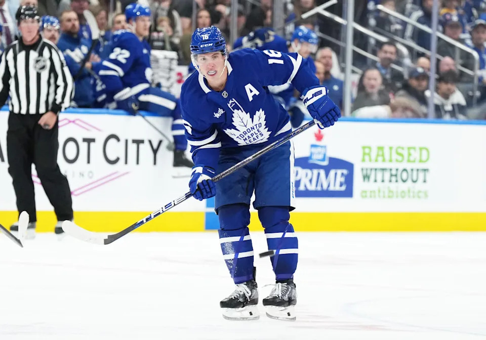 Toronto Maple Leafs right wing Mitch Marner (16) follows the play during a game at Scotiabank Arena.Nick Turchiaro-Imagn Images