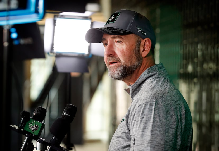 Dallas Stars head coach Pete DeBoer answered questions from the media during a post-season...