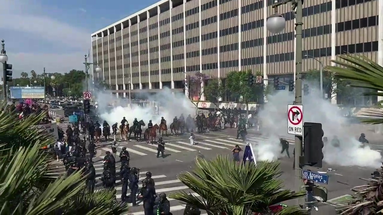WATCH: Police shoot tear gas at LA protesters