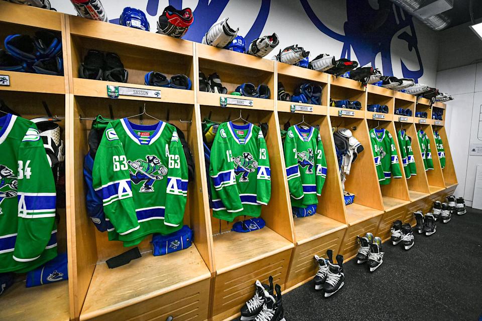 The Abbotsford Canucks dressing room before the June 21 game versus the Charlotte Checkers.