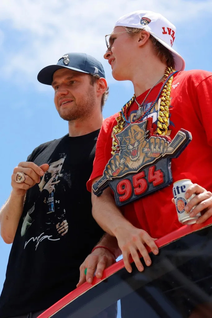 Aleksander Barkov with teammate Anton Lundell during the Stanley Cup celebrations on June 22, 2025. Getty Images