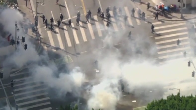 Tear gas deployed at downtown LA protests