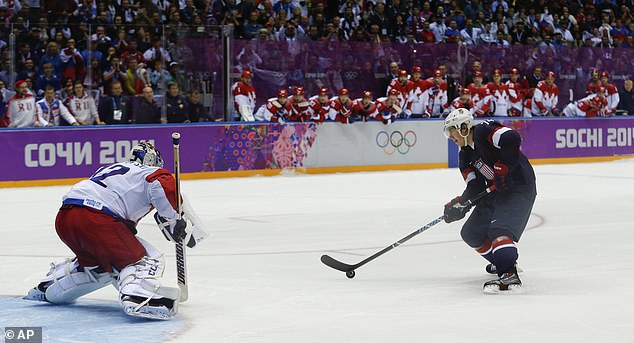 Oshie scores against Russia in an overtime shootout during the Winter Olympics back in 2014