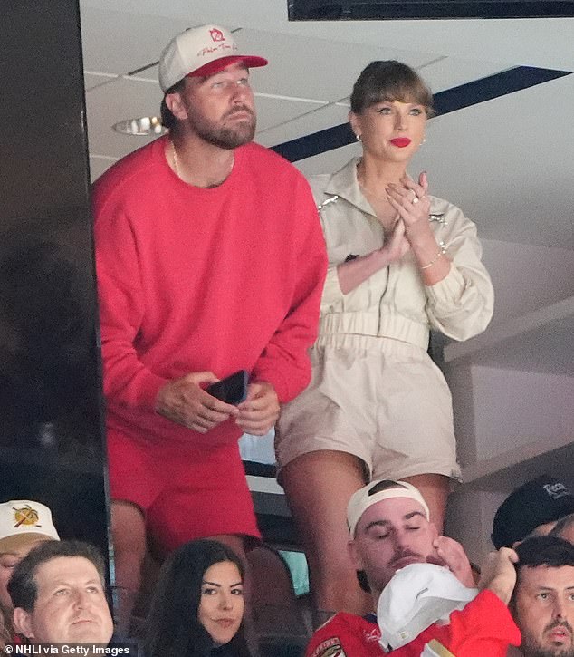 Eagle-eyed fans on X noticed that the Anti-Hero hitmaker slipped her slim frame into a $995 crystal-trimmed track jacket and matching $595 shorts from the brand Area