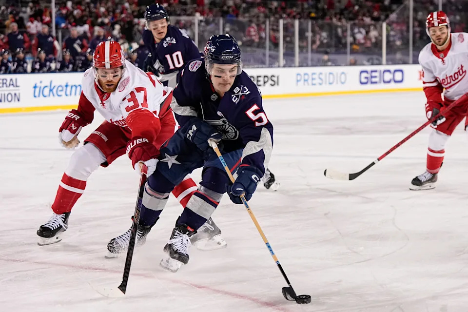 Blue Jackets defenseman Denton Mateychuk (5) was named to the NHL's All-Rookie team.