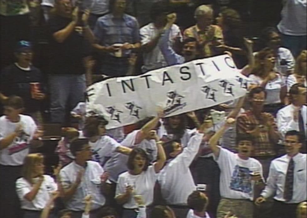 Fans cheer at the Leon County Civic Center in Tallahassee during a hockey game in the 1990's.