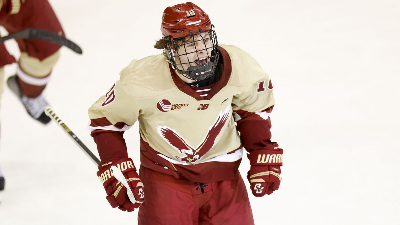 Boston College forward James Hagens (10). (AP Photo/Greg M. Cooper)