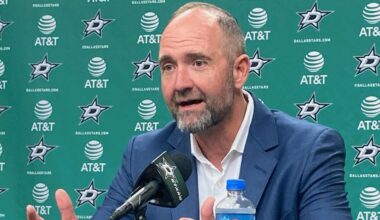 Dallas Stars NHL hockey team head coach Pete DeBoer speaks during an introductory news conference in Dallas on June 22, 2022. (AP Photo/Schuyler Dixon)