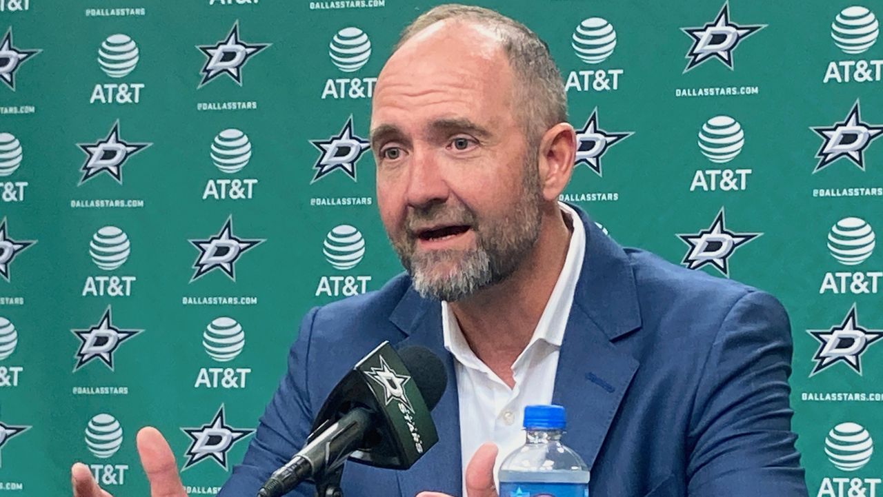 Dallas Stars NHL hockey team head coach Pete DeBoer speaks during an introductory news conference in Dallas on June 22, 2022. (AP Photo/Schuyler Dixon)