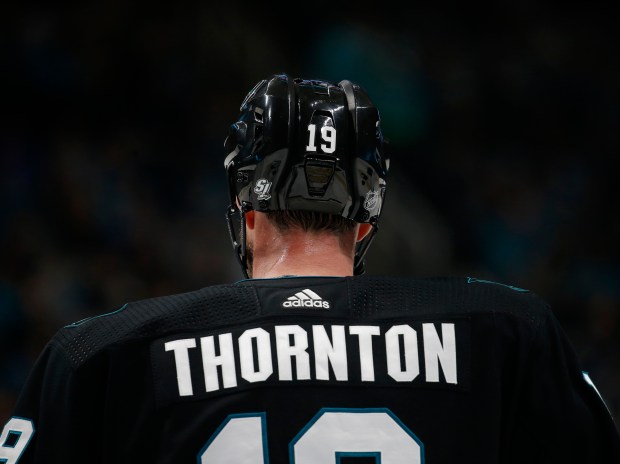 SAN JOSE, CA - DECEMBER 20: San Jose Sharks' Joe Thornton (19) skates on the ice before a face-off against the Winnipeg Jets in the third period at the SAP Center in San Jose, Calif., on Thursday, Dec. 20, 2018. (Nhat V. Meyer/Bay Area News Group)