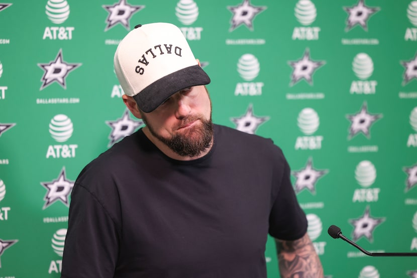 Dallas Stars left wing Jamie Benn speaks during end-of-season media availability, on...