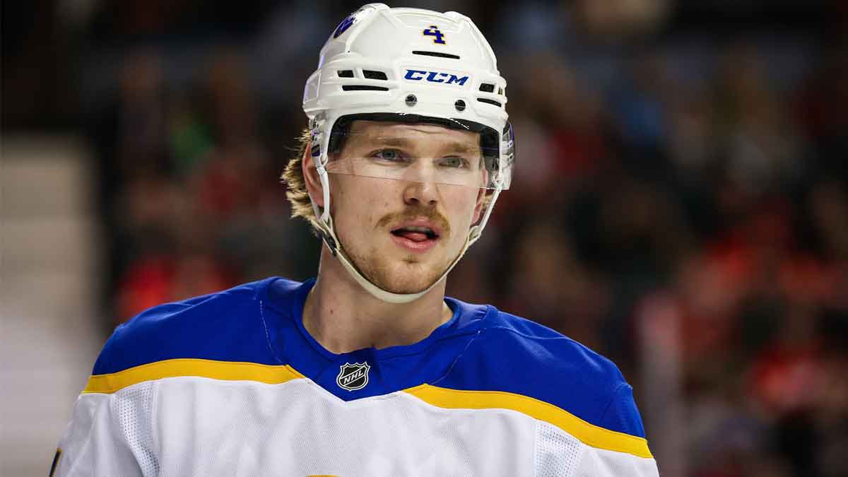 Buffalo Sabres defenseman Bowen Byram (4) against the Calgary Flames during the second period at Scotiabank Saddledome.