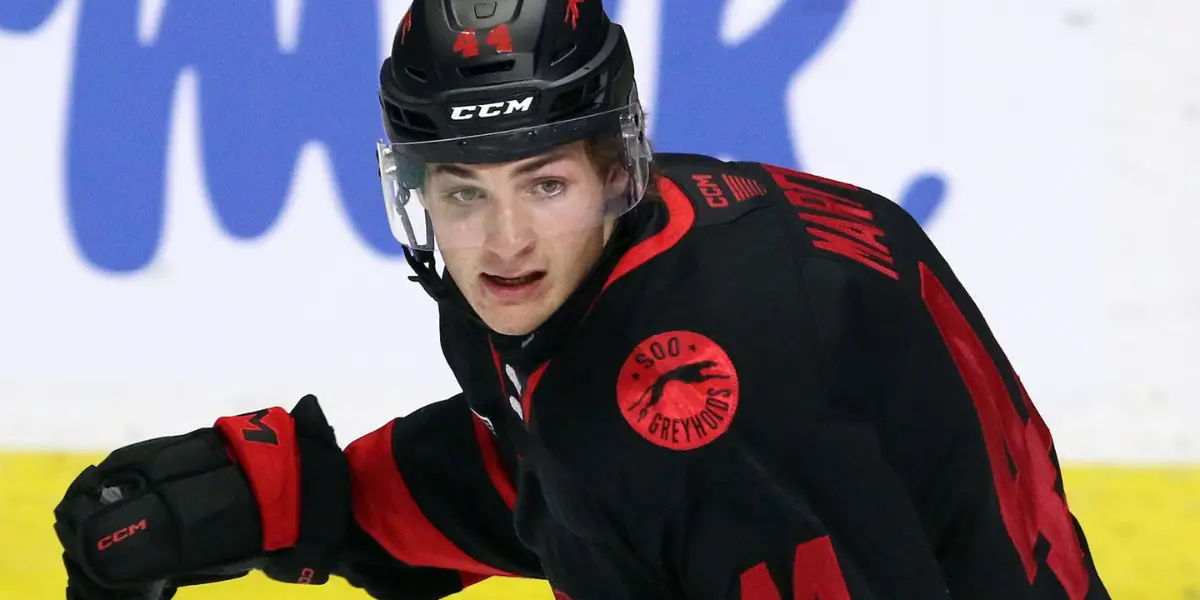 Brady Martin skating for the Soo Greyhounds
