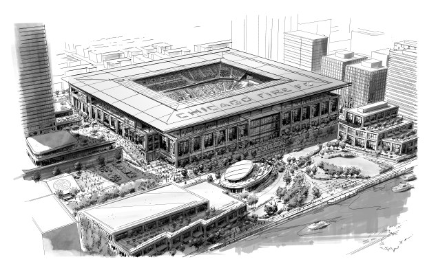 A sketch of the Chicago Fire Football Club proposed stadium...