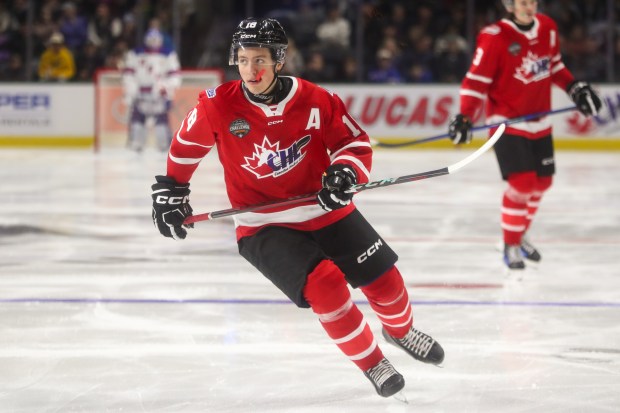 Forward Caleb Desnoyers of Team CHL before a game against Team USA during the CHL USA Prospects Challenge on Nov. 26, 2024, in London, Ontario. (Dennis Pajot/Getty Images)