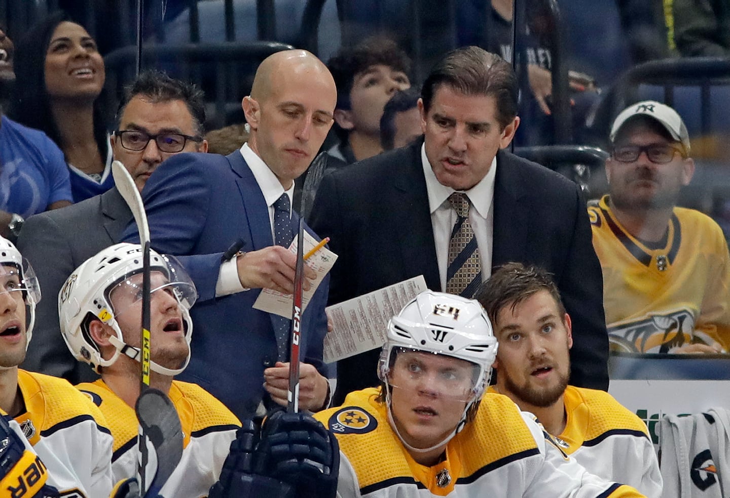 Dan Muse, left, served as an assistant coach under Peter Laviolette for fives seasons with the Predators and Rangers.