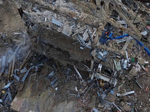 Demolition continues on the grandstand and surrounding structures at the...