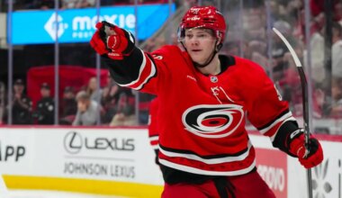 Eric Robinson skating for the Carolina Hurricanes