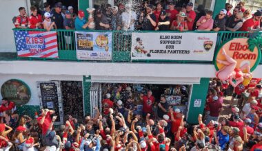 The Florida Panthers brought the Stanley Cup to the Elbo Room in Fort Lauderdale, Fla., the morning after defending their title in Game 6 against the Oilers.