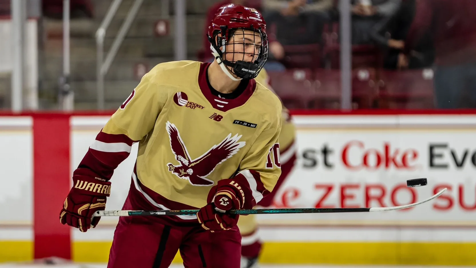 James Hagens skating for the Boston College Eagles