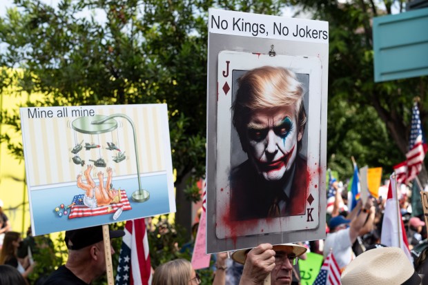 Thousands of No Kings protesters marched against the policies of...